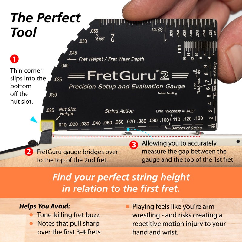 FretGuru String Action Gauge Guitar Fret Ruler Precision Fret Rocker Precise CNC Machined, Diamond Honed, Polished Edge Guitar String Height Gauge Luthier Tool with Genuine Leather Case - Image 4